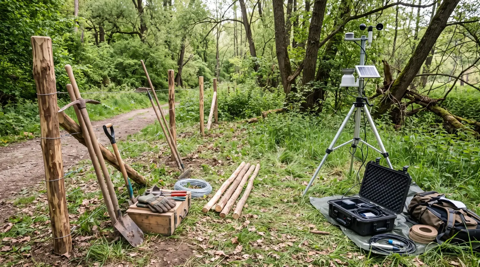 Terénní vybavení a měřicí technika v údolí Bobravy